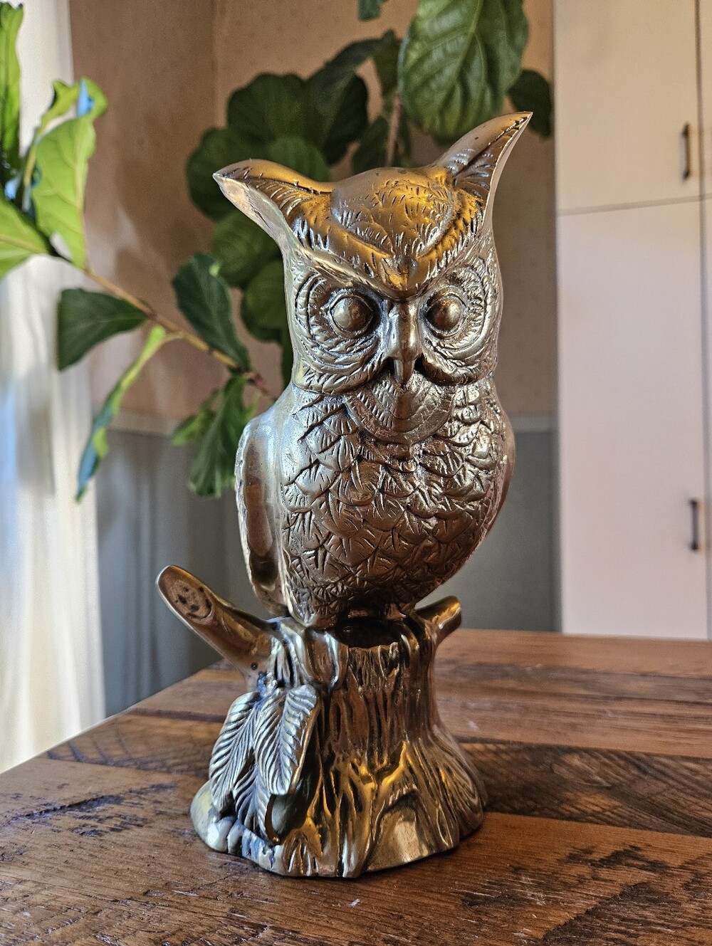 Vintage Large Solid Brass Horned Owl (heavy)